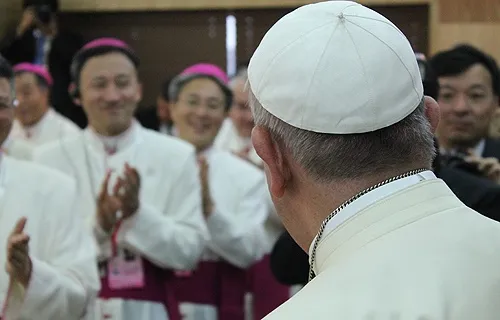 Pope Francis addresses the Korean Bishops' Conference in Seoul, South Korea on August 14, 2014. Credit: Alan Holdren/CNA.