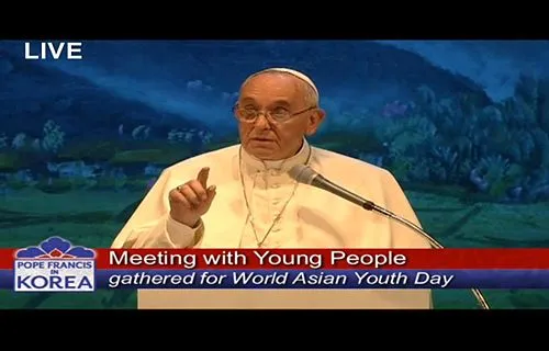 Pope Francis speaks during his meeting with young people for Asian Youth Day August 15, 2014. Credit: EWTN.
