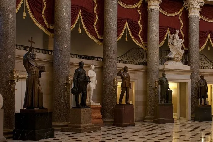 The statue of Father Junipero Serra (Far Left) inside the National Statuary Hall in Washington D.C.
