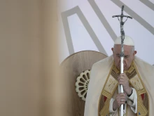 Pope Francis prays at Italy’s National Eucharistic Congress in Matera, Italy on Sept. 25, 2022.