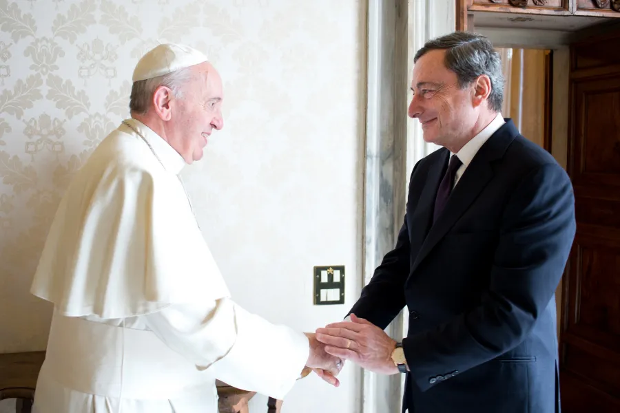  Pope Francis greets Mario Draghi at the Vatican on Oct. 19, 2013. Credit: Vatican Media.?w=200&h=150