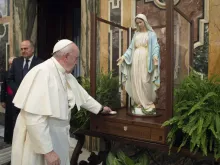  Pope Francis blesses a statue of the Immaculate Virgin Mary of the Miraculous Medal Nov. 11, 2020. 