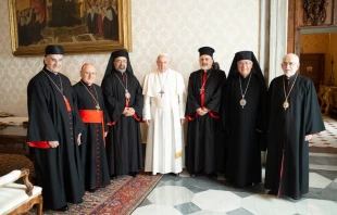 Pope Francis meets with Patriarch of Eastern Catholic Churches based in the Middle East at the Vatican, Feb. 7, 2020.   Vatican Media.