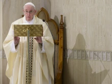 Pope Francis celebrates a morning Mass in the chapel of the Casa Santa Marta. 