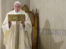 Pope Francis celebrates a morning Mass in the chapel of the Casa Santa Marta. 