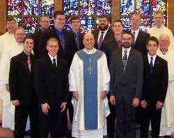 Bishop Aquila poses with seminarians at Cardinal Muench Seminary.?w=200&h=150