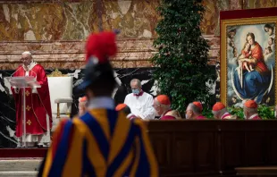 Pope Francis celebrates a Requiem Mass in St. Peter's Basilica for deceased cardinals and bishops Nov. 5, 2020.   Vatican Media. Other credits: Daniel Ibáñez/CNA.