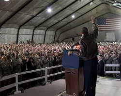 President Obama greets U.S. troops at a mess hall on Bagram Air Force Base. ?w=200&h=150