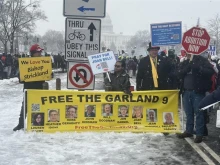 Pro-life activists protest the incarceration of nine activists charged with FACE Act violations on Jan. 19, 2024.