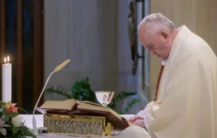 Pope Francis celebrates morning Mass at the Casa Santa Marta May 6, 2020.   Vatican Media.