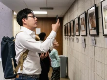 At the opening reception for the Ricci Center's "On The Road" exhibit in the School of Theology and Ministry Library was held in June 2023.