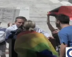 Homosexual activists stand in front of Brian Brown as he tries to address the traditional marriage rally in Providence.?w=200&h=150