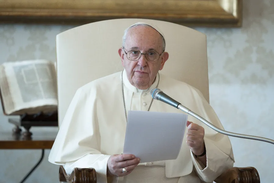 Pope Francis speaks at a general audience in the apostolic library. ?w=200&h=150