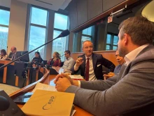Pierre Louvrier (center) speaks during the “Schuman Plan 2.0 — Europe’s Role in a Fragmented World” debate at the European Parliament, Nov. 11, 2025.