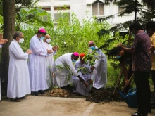 Catholic bishops planting a tree at the premises of the Catholic Bishops’ Conference of Bangladesh in Dhaka, Aug. 14, 2020.