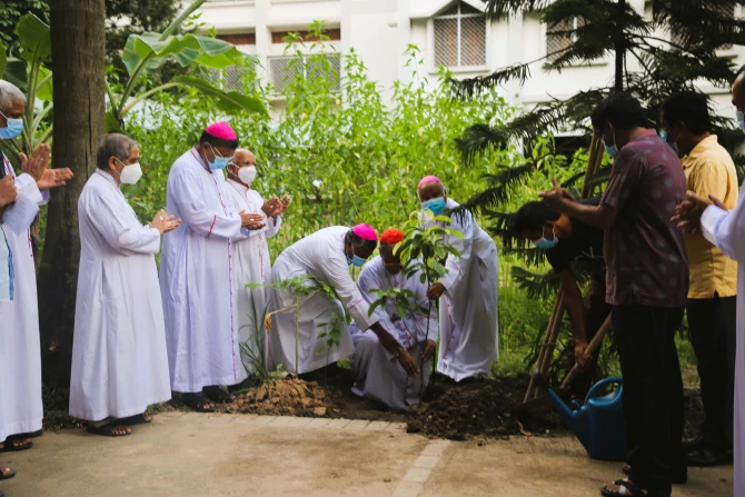 Catholic bishops planting a tree at the premises of the Catholic Bishops’ Conference of Bangladesh in Dhaka, Aug. 14, 2020.