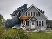 Damage to a home near Vinton, Iowa, from the August 2020 Midwest derecho. 