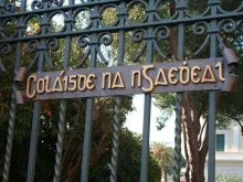 Gaelic script on the gates of the Pontifical Irish College in Rome, Italy. 