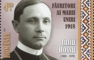A Romanian stamp featuring Bishop Iuliu Hossu of the Romanian Diocese of Cluj-Gherla, who was among the seven bishops whose martyrdom was recognized by the pope March 19, 2019. Public domain. 