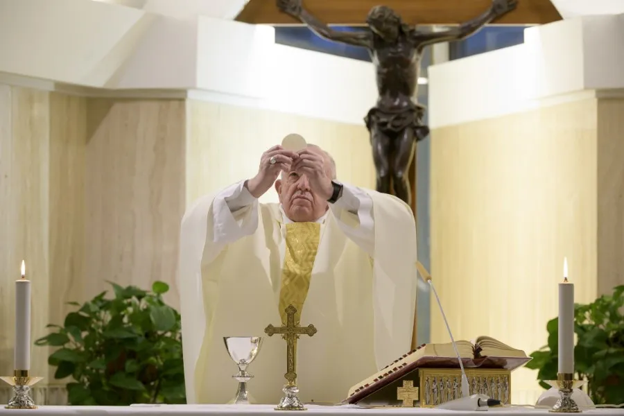 Pope Francis celebrates morning Mass at the Casa Santa Marta April 14, 2020. ?w=200&h=150