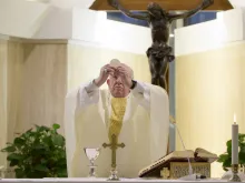 Pope Francis celebrates morning Mass at the Casa Santa Marta April 14, 2020. 