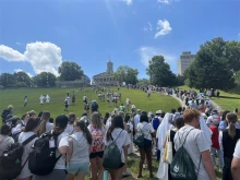 Participants in the Eucharistic procession walk up Capitol Hill, near the Tennessee State Capitol, in Nashville, Tennessee, on June 28, 2024.