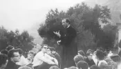 1960. Varigotti (SV). Father Luigi Giussani with students during the Tower Ray.