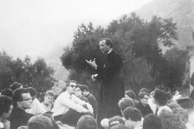1960 Varigotti SV Father Luigi Giussani with students during the Tower Ray Credit Communication and Liberation Official Site CNA