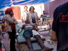 A patient receives medical treatment at a Caritas clinic in Port-au-Prince. 