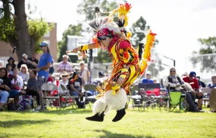 A St. Joseph's student dances in a pow wow. Courtesy of St. Joseph's Indian School.  