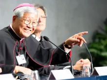 Bishop Yoo Heung Sik at a Vatican press briefing, Oct. 11, 2018. 