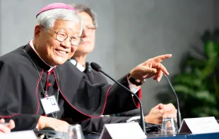 Bishop Yoo Heung Sik at a Vatican press briefing, Oct. 11, 2018.   Daniel Ibáñez/CNA