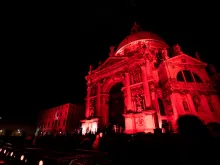 Venice illuminated red in remembrance of persecuted Christians. 