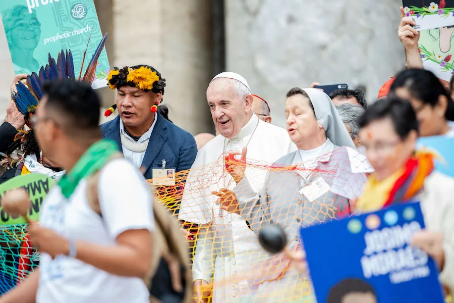 Pope Francis with pilgrims and participants as the 2019 Synod of Bishops on the Amazon opens Oct. 7, 2019 in Rome. ?w=200&h=150
