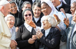 Pope Francis greets religious sisters at a general audience Oct. 30, 2019. Daniel Ibanez/CNA.