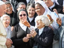 Pope Francis greets religious sisters at a general audience Oct. 30, 2019.