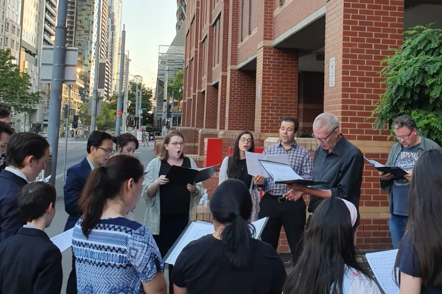 Carolers gather outside Melbourne Assessment Prison on Christmas Eve, 2019. ?w=200&h=150
