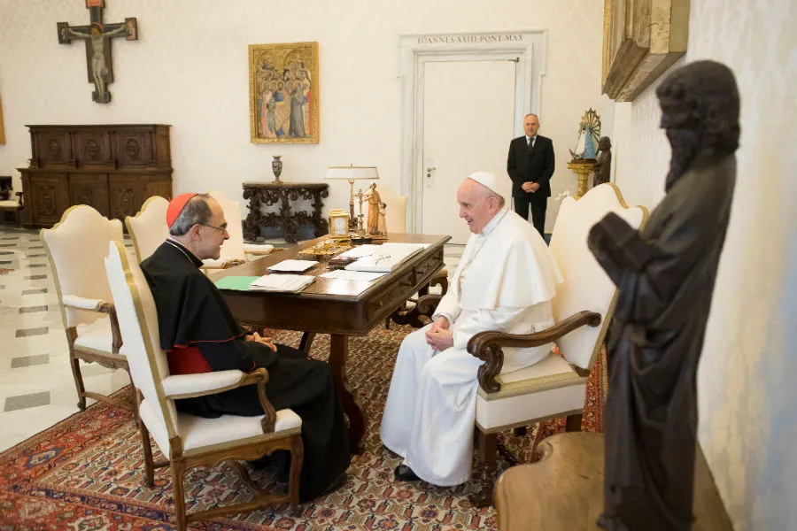 Pope Francis meets in with Cardinal Philippe Barbarin on March 18, 2019. ?w=200&h=150