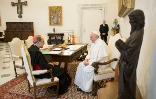 Pope Francis meets in with Cardinal Philippe Barbarin on March 18, 2019.   Vatican Press Office