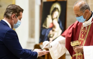 Mass at the Church of Sant’Eugenio in Rome on May 18, 2020.   Daniel Ibáñez/CNA.