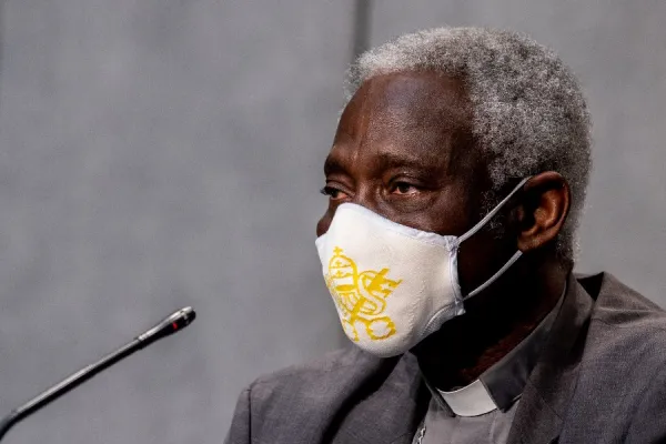 Cardinal Peter Turkson, prefect of the Dicastery for Promoting Integral Human Development, at a Vatican press conference July 7, 2020. . Daniel Ibáñez/CNA.