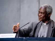 Cardinal Peter Turkson, prefect of the Dicastery for Promoting Integral Human Development, at a Vatican press conference July 7, 2020. 