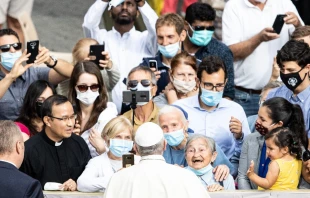 Pope Francis arrives for his general audience in the San Damaso Courtyard at the Vatican, Sept. 2, 2020.   Daniel Ibañez/CNA. Other photos: Vatican Media.