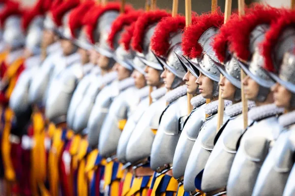 New Swiss Guards recruits are sworn in at a ceremony at the Vatican Oct. 4, 2020. . Daniel Ibáñez/CNA.