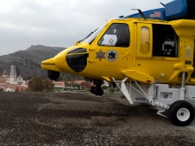 A Ventura County Fire Department Firehawk on the helispot installed on the campus of Thomas Aquinas College outside Santa Paula, California.
