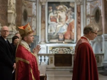 Bishop Erik Varden of the Roman Catholic Territorial Prelature of Trondheim presides at vespers at Santa Maria dell'Anima in Rome, Nov. 28, 2022