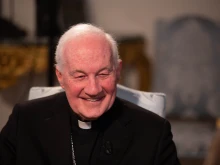 Cardinal Marc Ouellet, who has led the Vatican’s office for choosing bishops for over a dozen years, talks with Hannah Brockhaus, CNA Rome correspondent, and EWTN Rome Bureau Chief Andreas Thonhauser at the Dicastery of Bishops in Vatican City on Feb. 23, 2023.