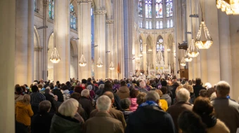Pilgrims gather for Mass at the Shrine of Our Lady of Montligeon in Normandy, France, on Nov. 16, 2025, during the annual “Heaven’s Pilgrimage,” dedicated to prayer for the souls in purgatory.