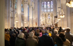 Pilgrims gather for Mass at the Shrine of Our Lady of Montligeon in Normandy, France, on Nov. 16, 2025, during the annual “Heaven’s Pilgrimage,” dedicated to prayer for the souls in purgatory. Credit: Photo courtesy of the Shrine of Our Lady of Montligeon
