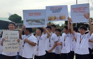 Students take part at a protest rally against corruption organized by the Catholic Church and others on Sept. 21, 2025. Credit; Santosh Digal